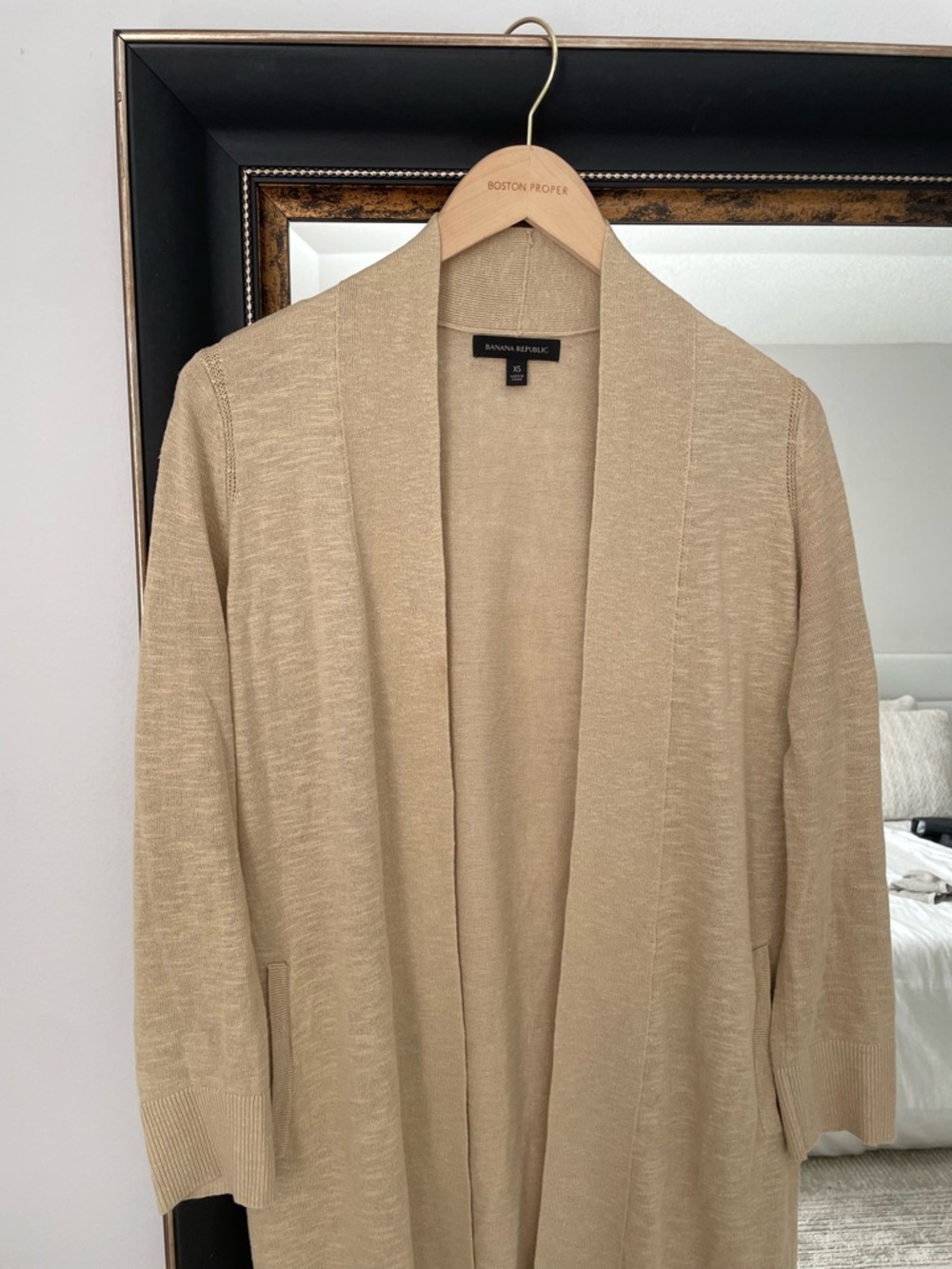 Banana Republic Long Open-Front Cardigan in Tan/Beige - Picture 3 of 6